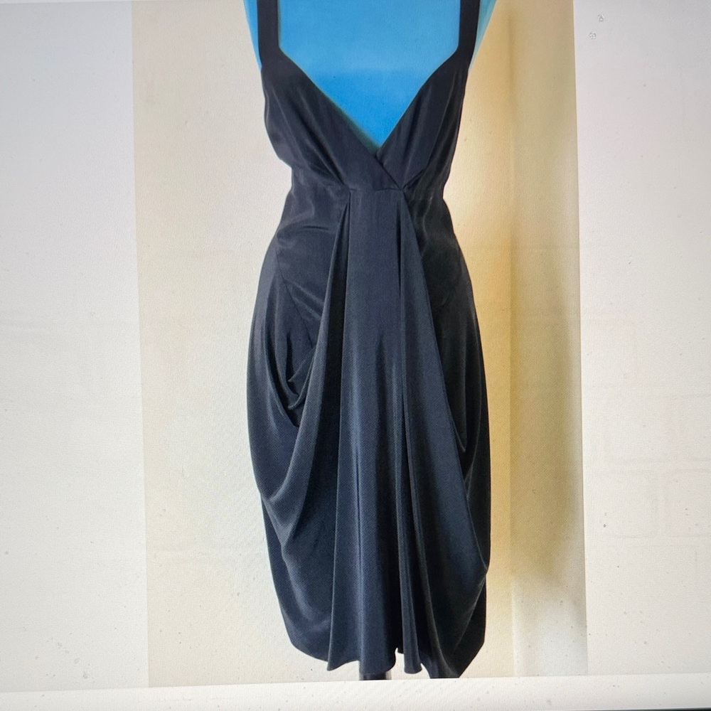 Donna Karan Auth. Collection Black Strapless Dress 100% Silk Dropped Deep V 10